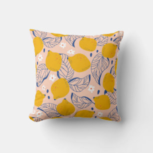 Lemon Leaves: Pink Vintage Seamless. Cushion