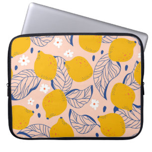 Lemon Leaves: Pink Vintage Seamless. Laptop Sleeve