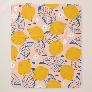 Lemon Leaves: Pink Vintage Seamless. Sherpa Blanket