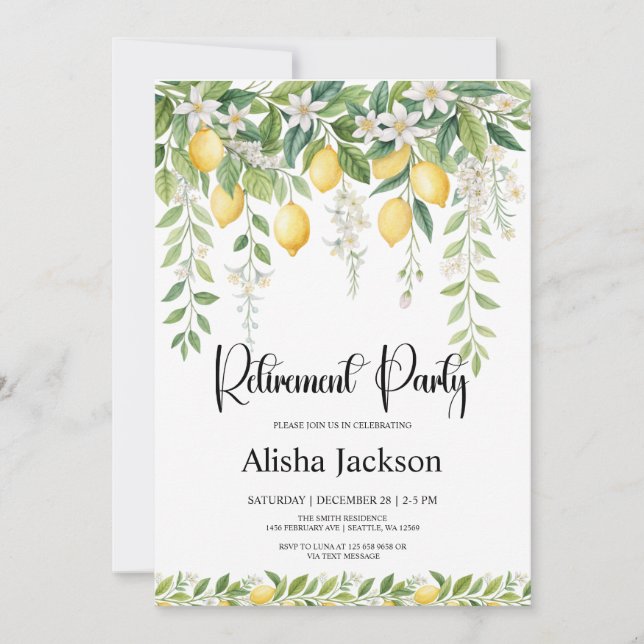 Lemon Leaves Retirement Party Invitation  (Front)