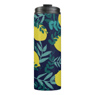 Lemon leaves: vintage illustration background. thermal tumbler