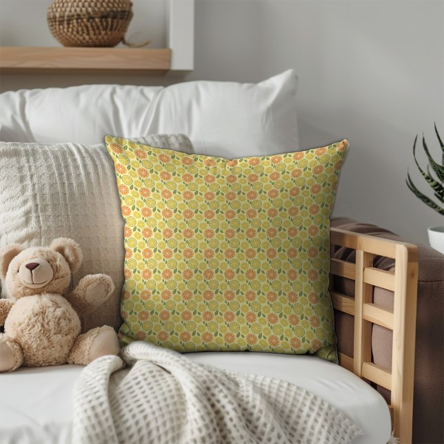 Lemon leaves white yellow Pattern  Cushion (Lemon leaves white yellow Pattern Throw Pillow.)