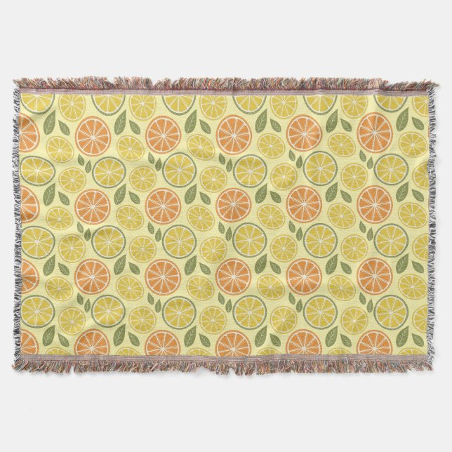 Lemon leaves white yellow Pattern  Throw Blanket (Front)