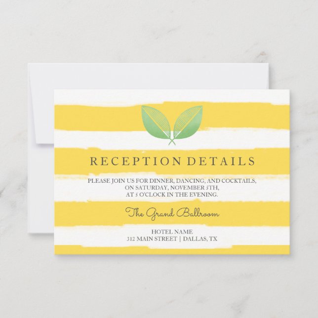 Lemon Leaves Yellow & Green | Reception Details Invitation (Front)