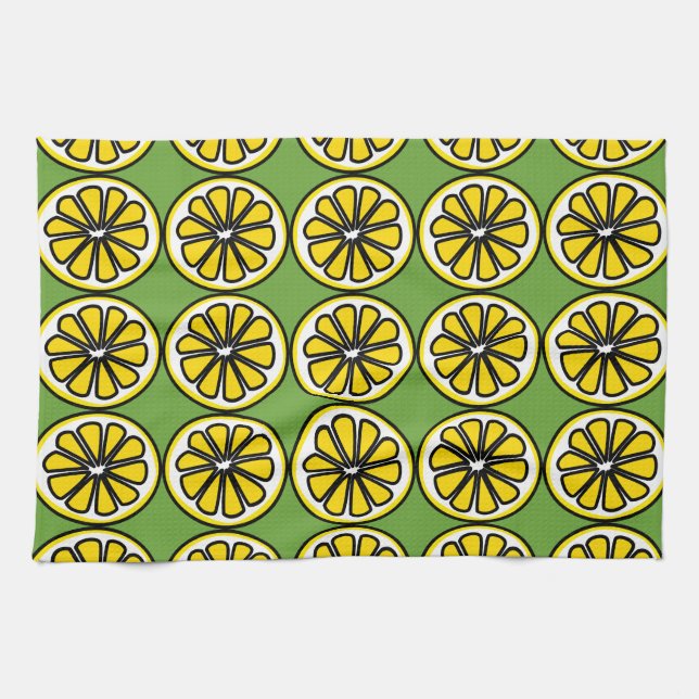 Lemon Lemons Slice Green Yellow Kitchen Dish Towel (Horizontal)
