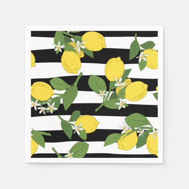 Lemon Lemons Yellow Black Stripes Napkin (Front)