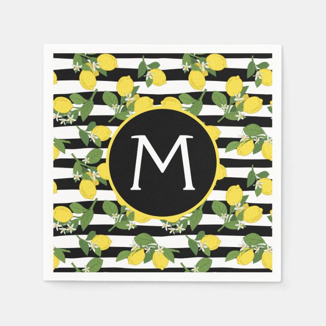 Lemon Lemons Yellow Black Stripes Napkin (Front)