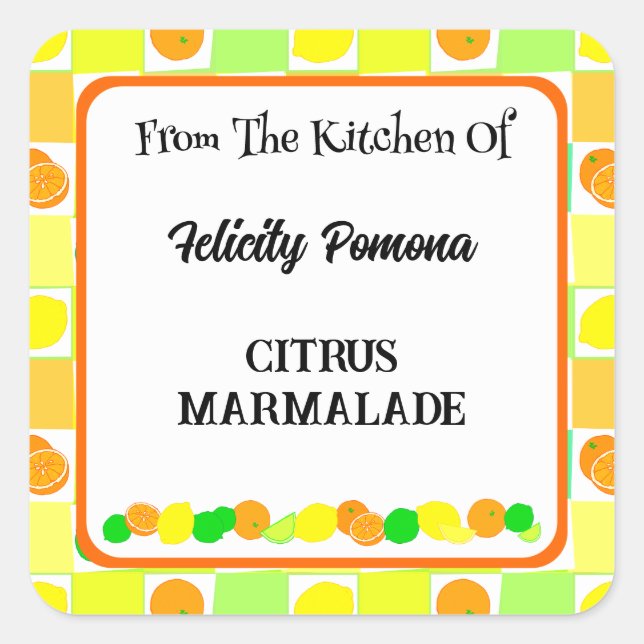 Lemon, Lime and Oranges Citrus Fruit Editable Square Sticker (Front)