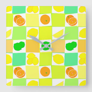 Lemon Lime and Oranges Pattern Kitchen Clock