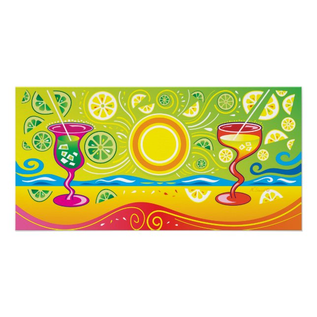 Lemon Lime Beach Cocktails Poster (Front)