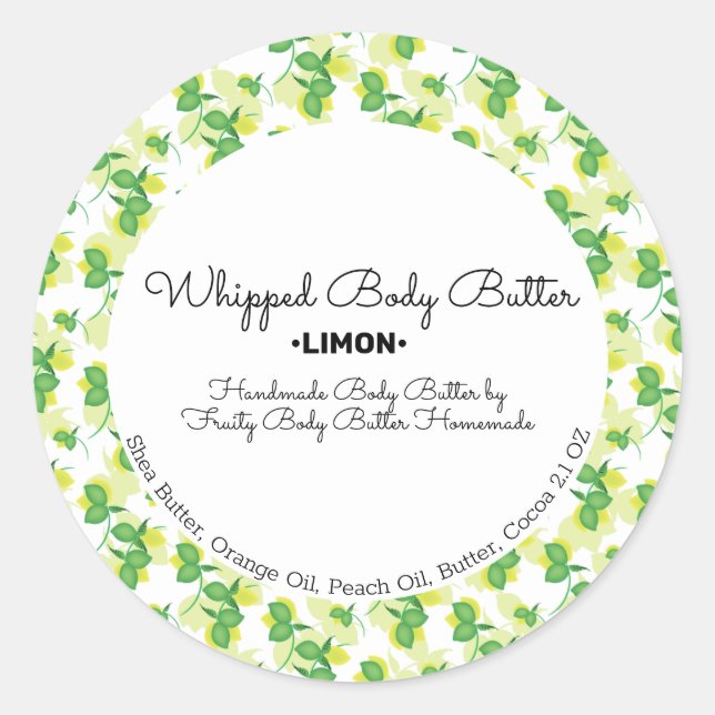 Lemon Lime Body Butter Bath Branding Packaging Classic Round Sticker (Front)