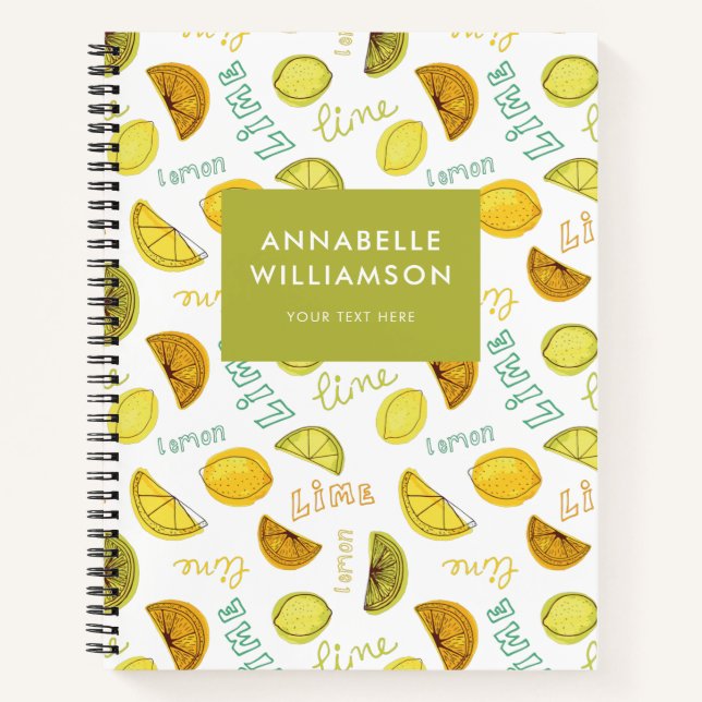 Lemon & Lime Citrus Fruit Pattern Notebook (Front)