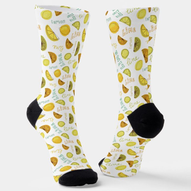 Lemon & Lime Citrus Fruit Pattern Socks (Angled)