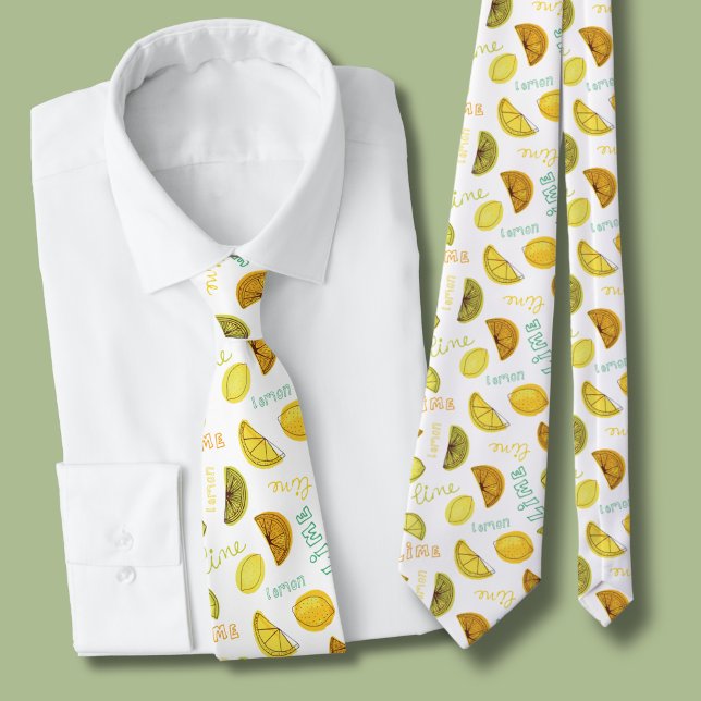 Lemon & Lime Citrus Fruit Pattern Tie (Lemon and lime pattern tie)
