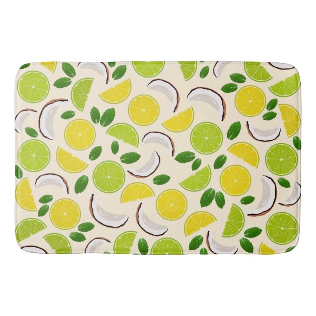 Lemon lime coconut and mint happy cheerful pattern bath mat (Front)
