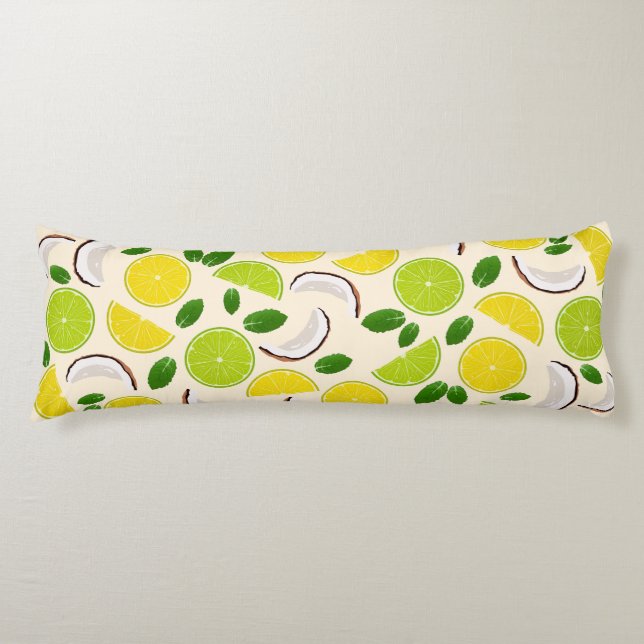 Lemon lime coconut and mint happy cheerful pattern body cushion (Front)