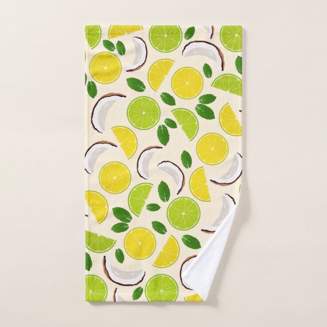 Lemon lime coconut and mint happy cheerful pattern hand towel (Hand Towel)