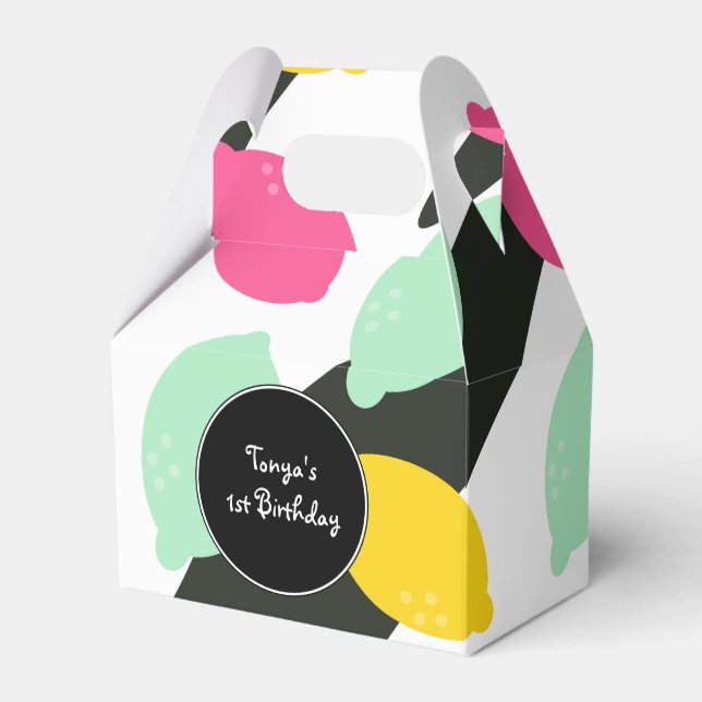 Lemon Lime Colourful Stripes Fruity Pattern Favour Box (Front Side)