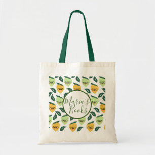 Lemon Lime Cute Patterned Library Books Tote Bag
