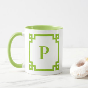 Lemon Lime Greek Key Border Monogram Mug