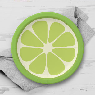 Lemon Lime Green Juicy Summer Citrus Fruit Slice Paper Plate
