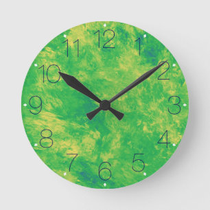 Lemon Lime Marble with Numbers Round Clock