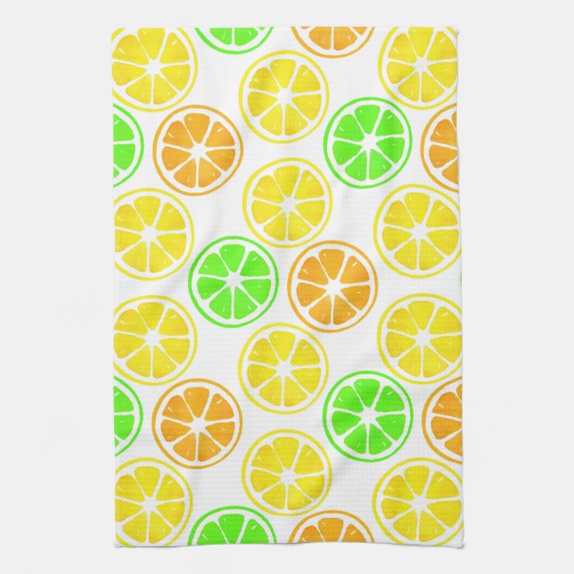Lemon Lime Orange Slices Pattern Tea Towel (Vertical)