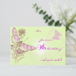 Lemon Lime Pink Butterfly Birthday RSVP Invitation