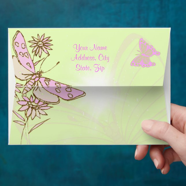 Lemon Lime Pink Butterfly Invitation Envelope (Hand)