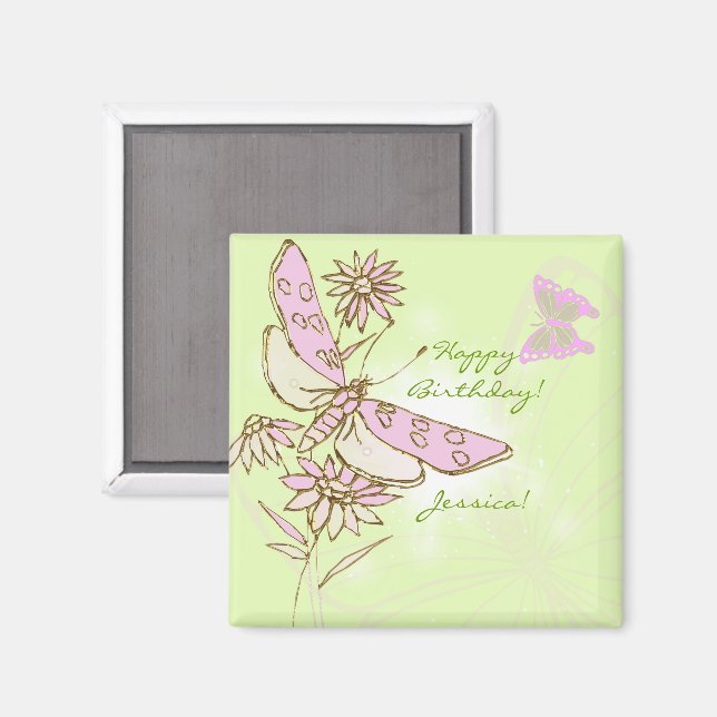 Lemon Lime Pink Butterfly Magnet (Front/Back)