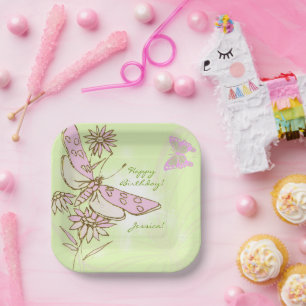 Lemon Lime Pink Butterfly Paper Plate