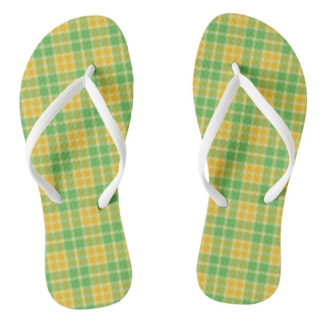 Lemon-Lime Plaid Pattern Flip Flops (Footbed)