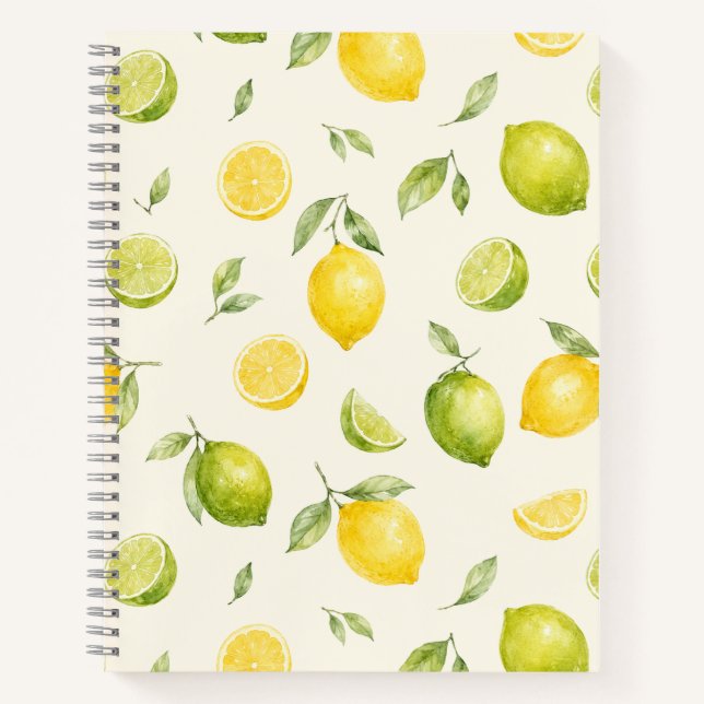Lemon Lime Watercolor Citrus Pattern Notebook (Front)