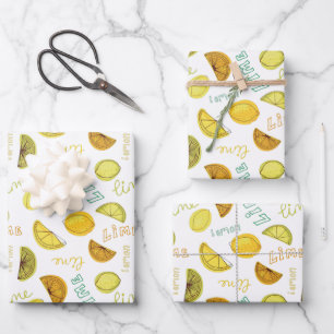 Lemon & Lime Zesty Fruit Pattern Wrapping Paper Sheet