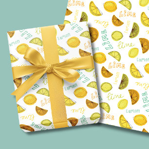 Lemon & Lime Zesty Fruit Pattern Wrapping Paper Sheet