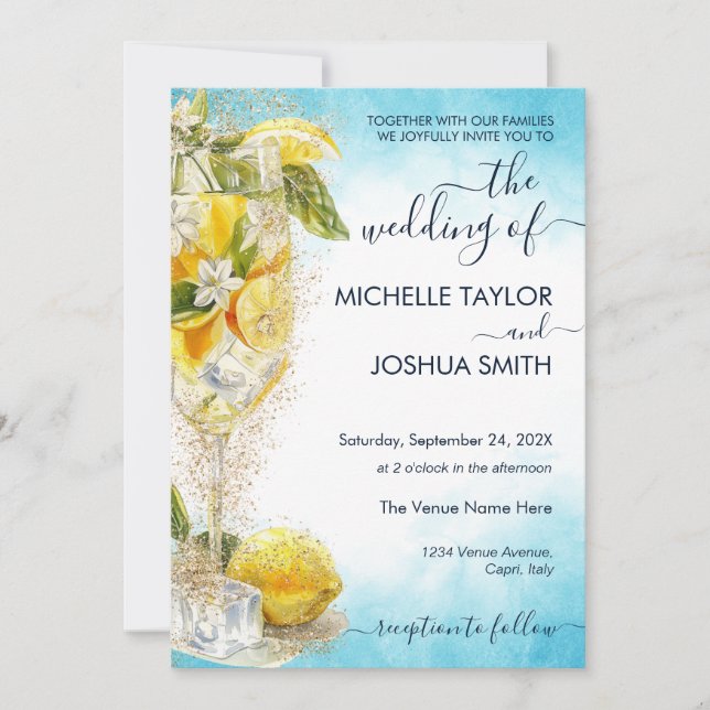 Lemon Limoncello Photo Italy Destination Wedding Invitation (Front)