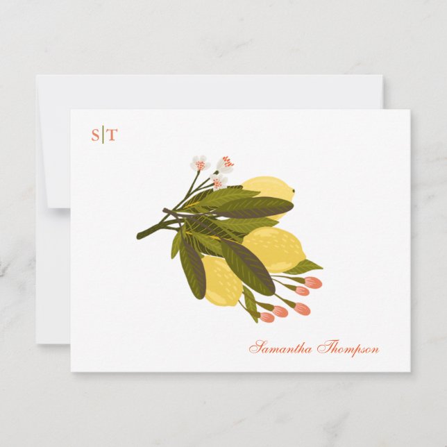 Lemon Love Monogram Name Hand Painted Blossom Card (Front)
