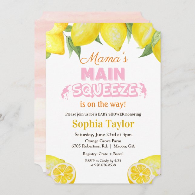Lemon Main Squeeze Baby Shower Invitation (Front/Back)