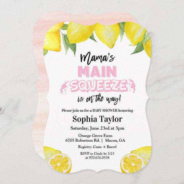 Lemon Main Squeeze Baby Shower Invitation (Front/Back)