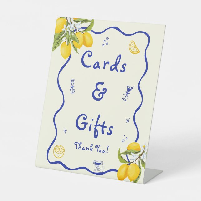 Lemon Main Squeeze Bridal Shower Cards & Gifts Pedestal Sign (Front)