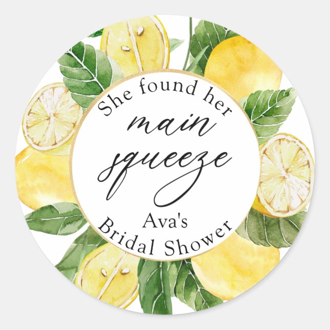 Lemon Main Squeeze Bridal Shower Classic Round Sticker (Front)