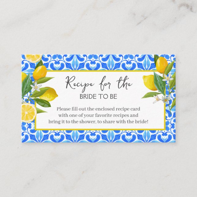 Lemon main squeeze Bridal Shower Games Enclosure Card (Front)