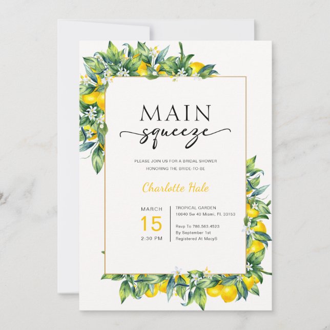 Lemon Main Squeeze Bridal Shower Invitation (Front)