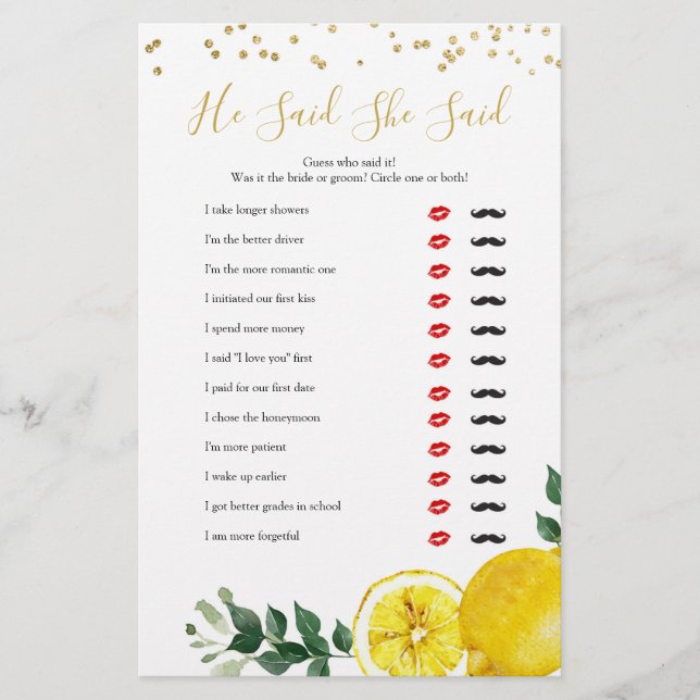 Lemon Main Squeeze He Said She Said Games (Front)