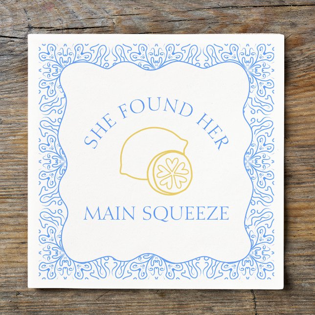 Lemon 'Main Squeeze' Trendy Fun Bachelorette Party Napkin (Creator Uploaded)