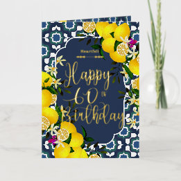 Lemon Mediterranean 60th Birthday Navy Foil Greeting Card
