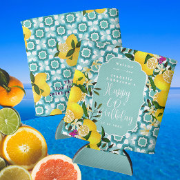 Lemon Mediterranean 60th Birthday Ocean Blue Can Cooler