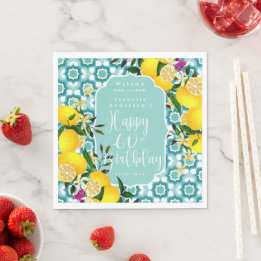 Lemon Mediterranean 60th Birthday Ocean Blue Napkin