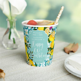 Lemon Mediterranean 60th Birthday Ocean Blue Paper Cups