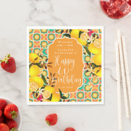 Lemon Mediterranean 60th Birthday Orange Napkin